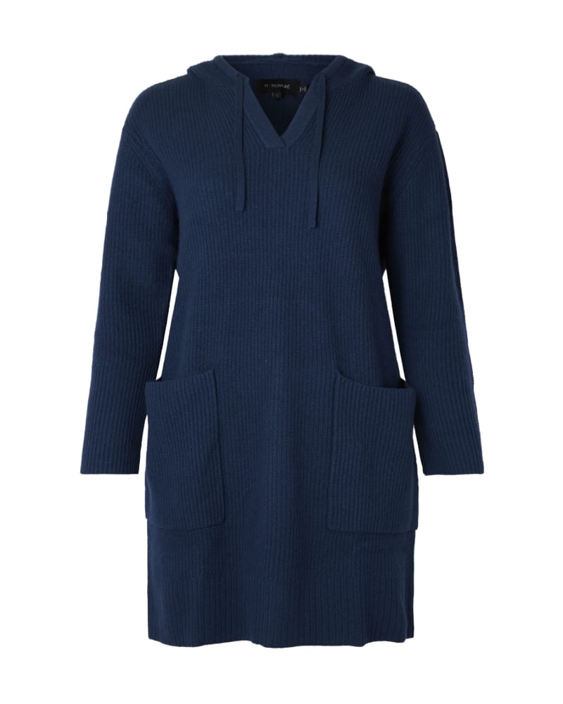 Front of a size 1 SHERI HOODIE DRESS in Navy by 11 Honoré Collection. | dia_product_style_image_id:240078